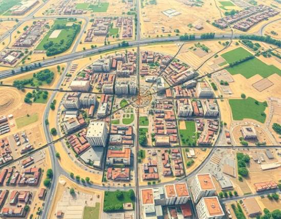 comprehensive servicearea coverage, insightful, illustrating extent, photorealistic, including neighborhoods and prominent landmarks, highly detailed, dynamic coverage overlay, ultra-high definition, vivid saturation, ambient lighting, shot with a telephoto lens.