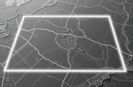 innovative servicearea boundaries, futuristic, highlighting perimeters, photorealistic, features digital enhancements and geographic information, highly detailed, adaptive boundary changes, professional print resolution, grayscale, spotlight lighting, shot with a prime lens.